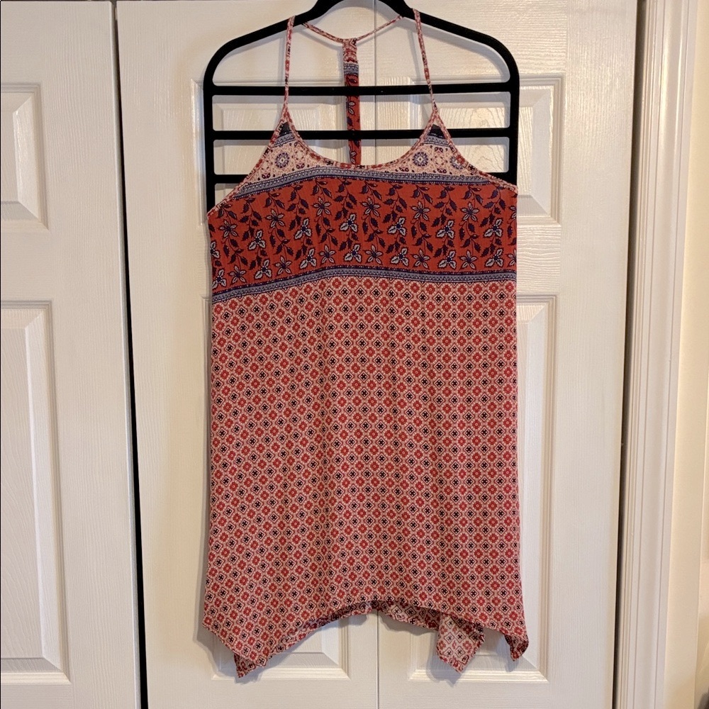 Devi, Women's Rust and Blue Patterned Dress